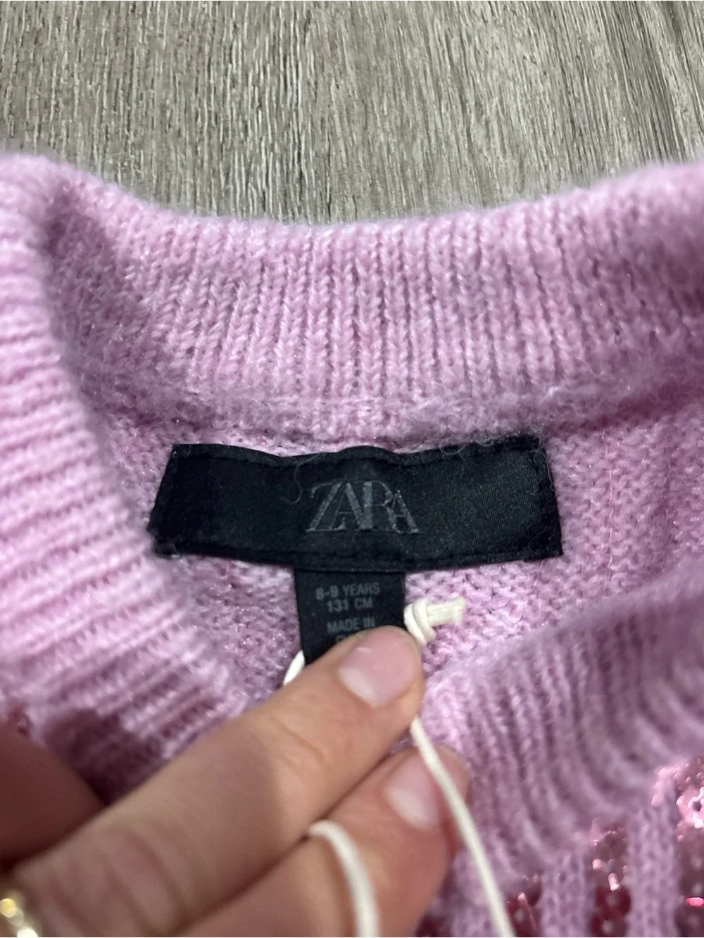 Zara Pink Crewneck Sequin Girls Ribbed Sweater NEW Size 8-9
